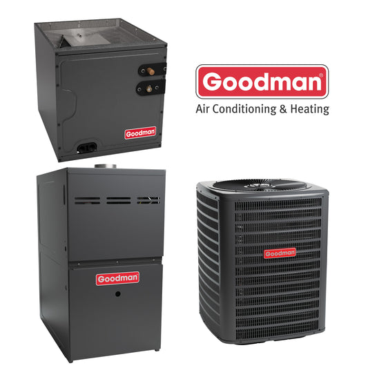 Goodman 1.5 Ton 15.2 SEER2 80% AFUE 40,000 BTU Furnace & A/C System-R32 Upflow/Horizontal | GLXS5BA1810A-GR9S800403ANA-CAPTA1818A3A