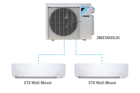 Daikin 18,000 Btu 21 SEER2 R-32 2-Zone Mini Split Heat Pump System | 2MX18AXVJU-CTX07AXVJU-CTX07AXVJU