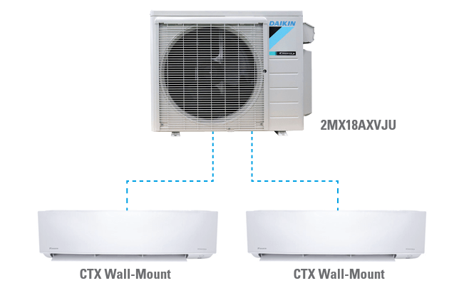 Daikin 18,000 Btu 21 SEER2 R-32 2-Zone Mini Split Heat Pump System | 2MX18AXVJU-CTX07AXVJU-CTX07AXVJU